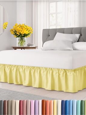 Yellow Bed Skirt Wrap Around Dust Ruffle 15” Drop - King